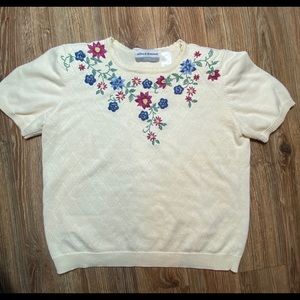 Alfred dunner petite floral embroidered sweater